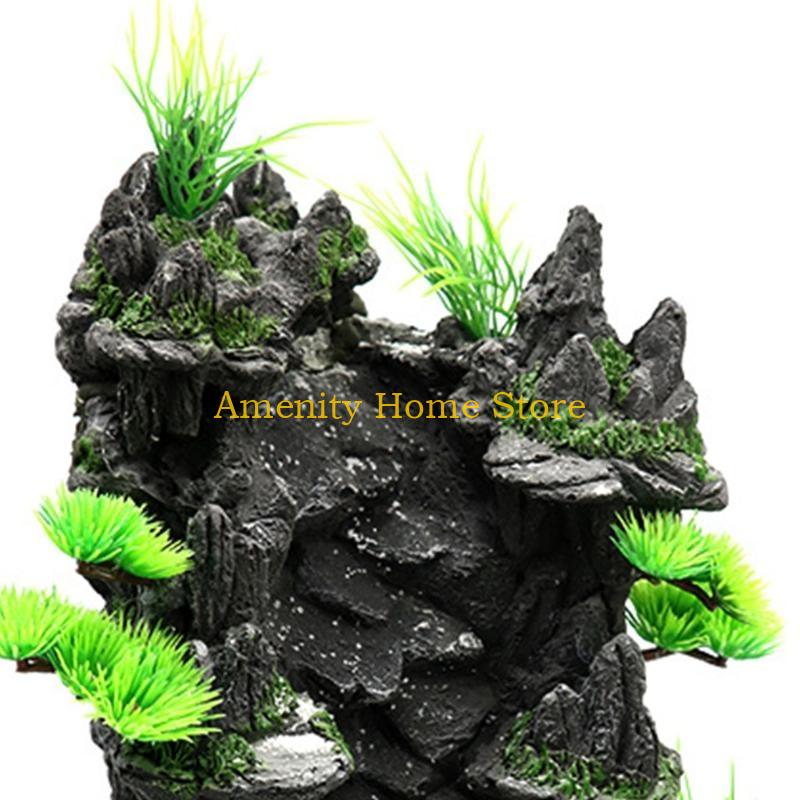 

F26C Aquarium Decoration Artificial Resin Landscape Fish for Tank Rock Mountain View Underwater Sand Waterfall CN