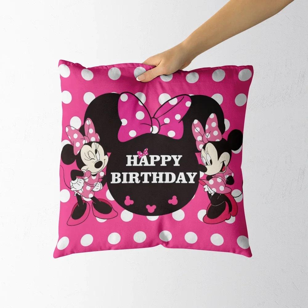 almohada cuadradas de Minnie Girl, decoración de fiesta de cumpleaños, Fundas de cojín suaves y acogedorasNegro, 30x30cm