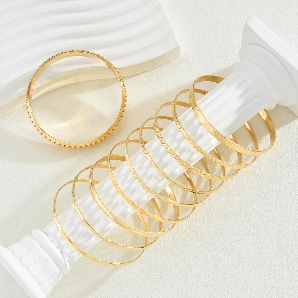 10pcs Fashion Gold Color Textured Bangle Set For Women Boho Minimalist Adjustable Layered Wristband Twist Bracelet Daily Jewelry