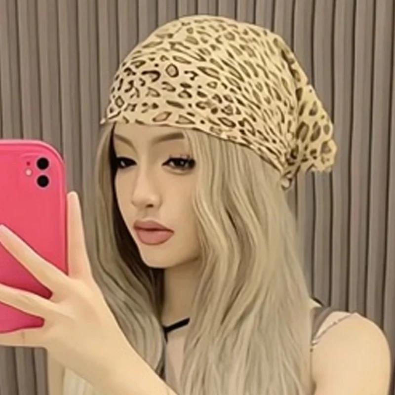 Vintage Leopard Print Headscarf Satin Thin Edge Small Square Scarfs Head Band Women Y2K Spicy Girl Neckerchief Hair Accessories