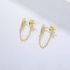 925 Sterling Silver 14k Gold Plated Stud Geometry Chain Connected Cz Fine Tassel Earrings
