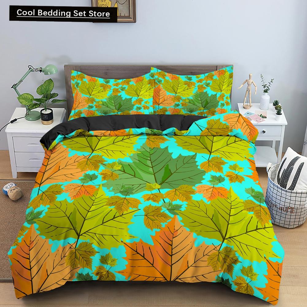 Floral King Queen Duvet Cover Fuchsia White Flower Bedding Set for Girl Women Colorful Plant Leaves 2/3pcs Polyester Quilt Cover