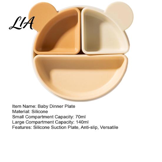 Portable Food Tray Silicone Suction Plate for Toddlers, Cute Bear Detachable Divided Dinner Safe Baby Feeding Gear Plate, Anti-slip Base Meal