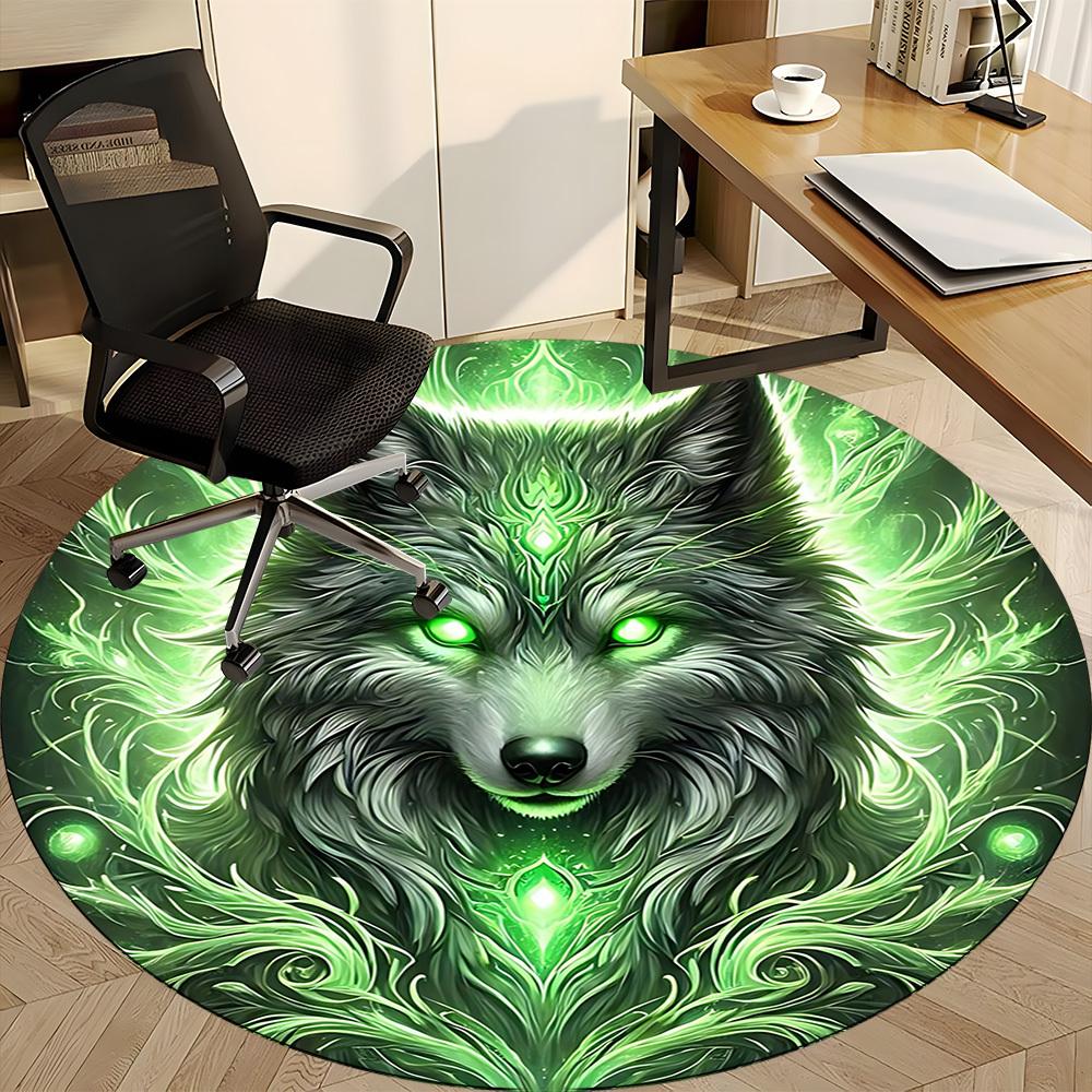 1pc Wolf Spirit Chair Carpet for Office, Round Non-Slip Durable Large Size Office Carpet, Suitable for Office, Beautiful Decoration