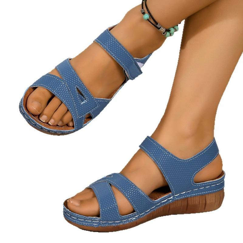 New Plus Size Casual Peep Toe Sandals Gladiator Style Wedge Platform Sandals with Velcro for Outdoor Wear