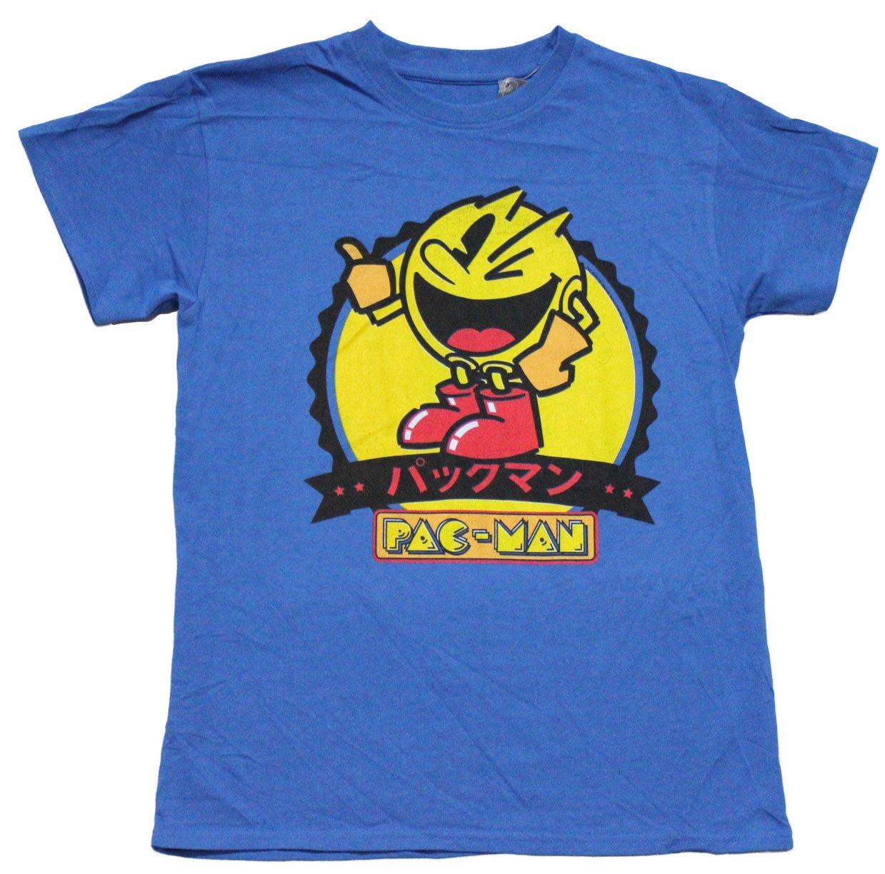 Pac-Man New Adult T-Shirt - Winking Pac over Kanji Logo L