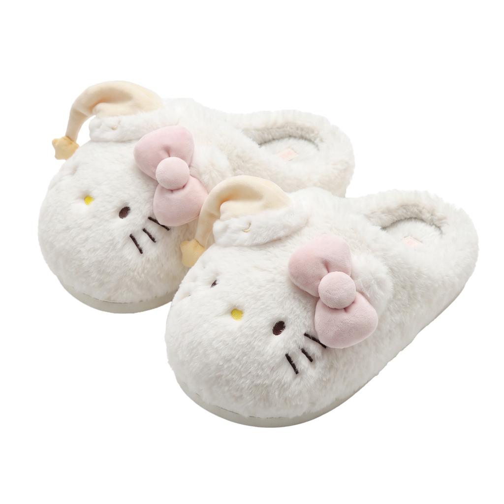 Sanrio genuine cute fluffy shoes women's winter home warmth soft bottom cotton slippers girl heart
