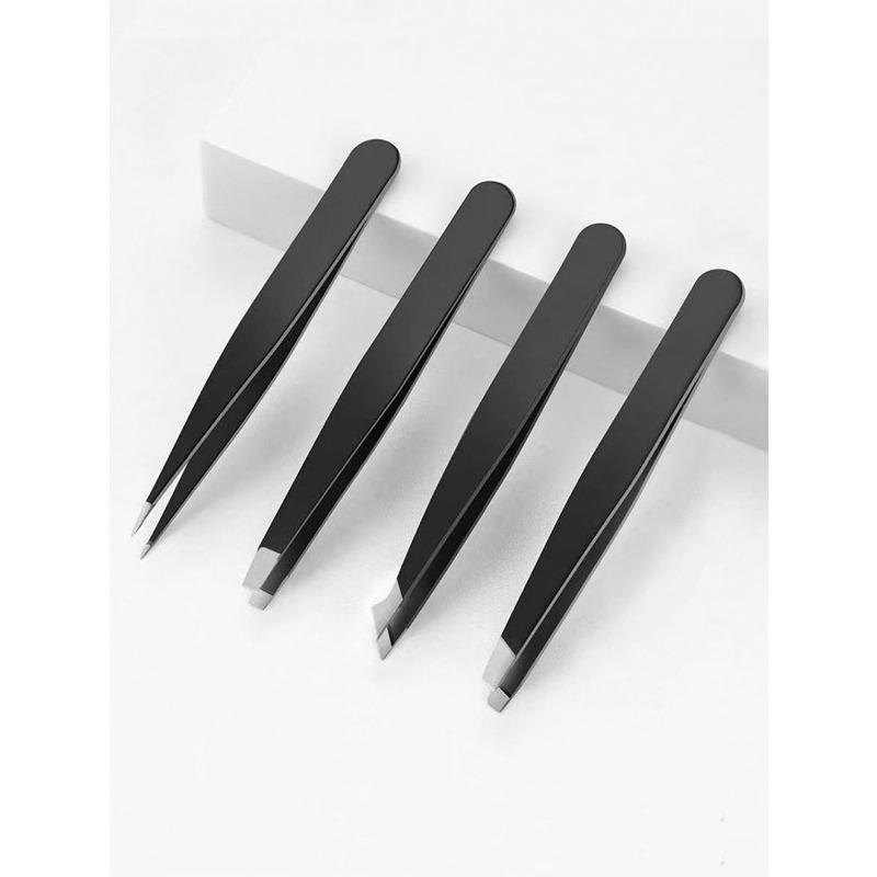 4pcs/Set Eyebrow & Eyelash Tweezer Grooming Kit, Professional Beauty Tools For Eyebrow & Eyelash Shaping, Makeup Accessories,Tweezers