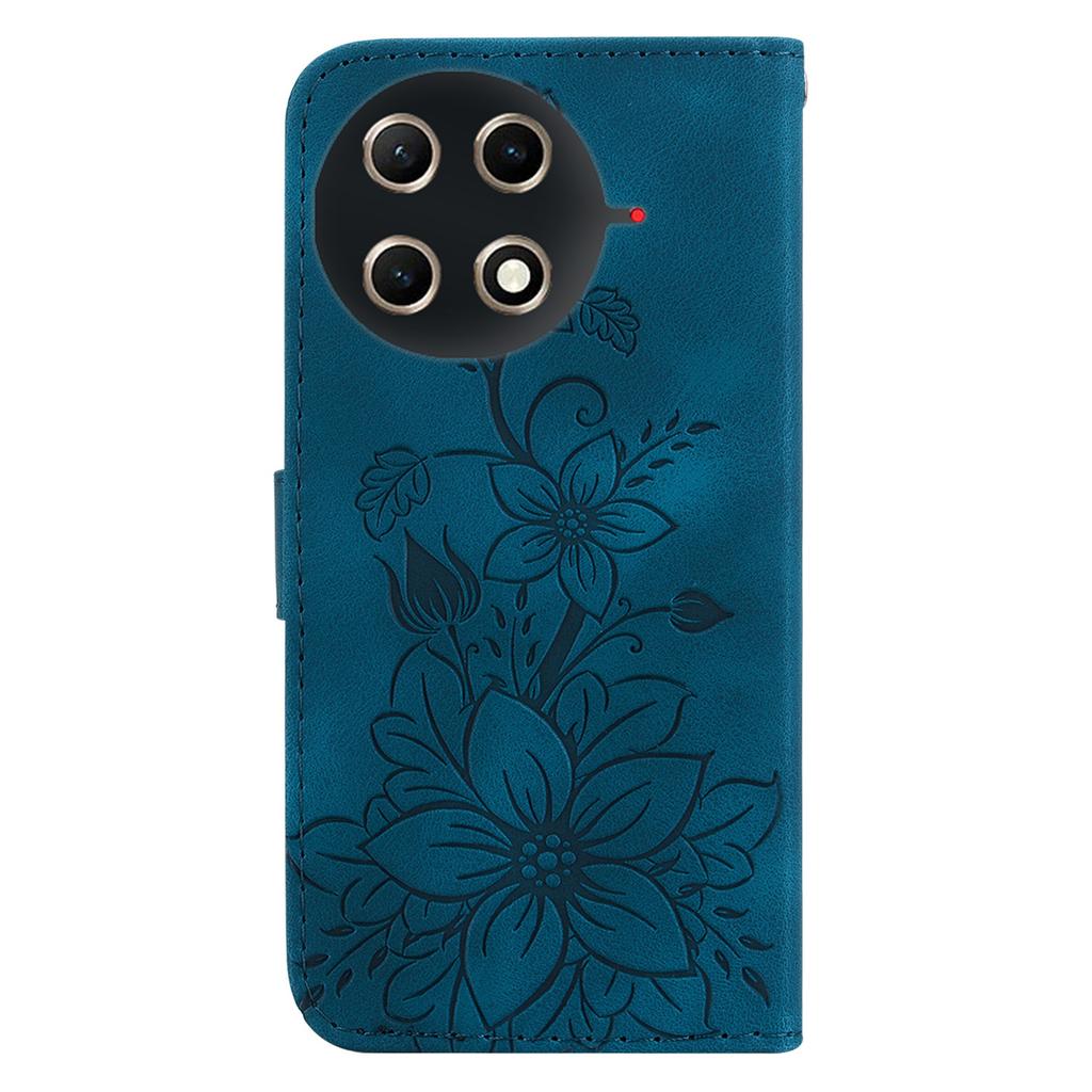 For TECNO Camon 30S 4G/30S Pro 4G Stand Case Lily Flower Imprint Leather Phone Cover with Wrist Strap