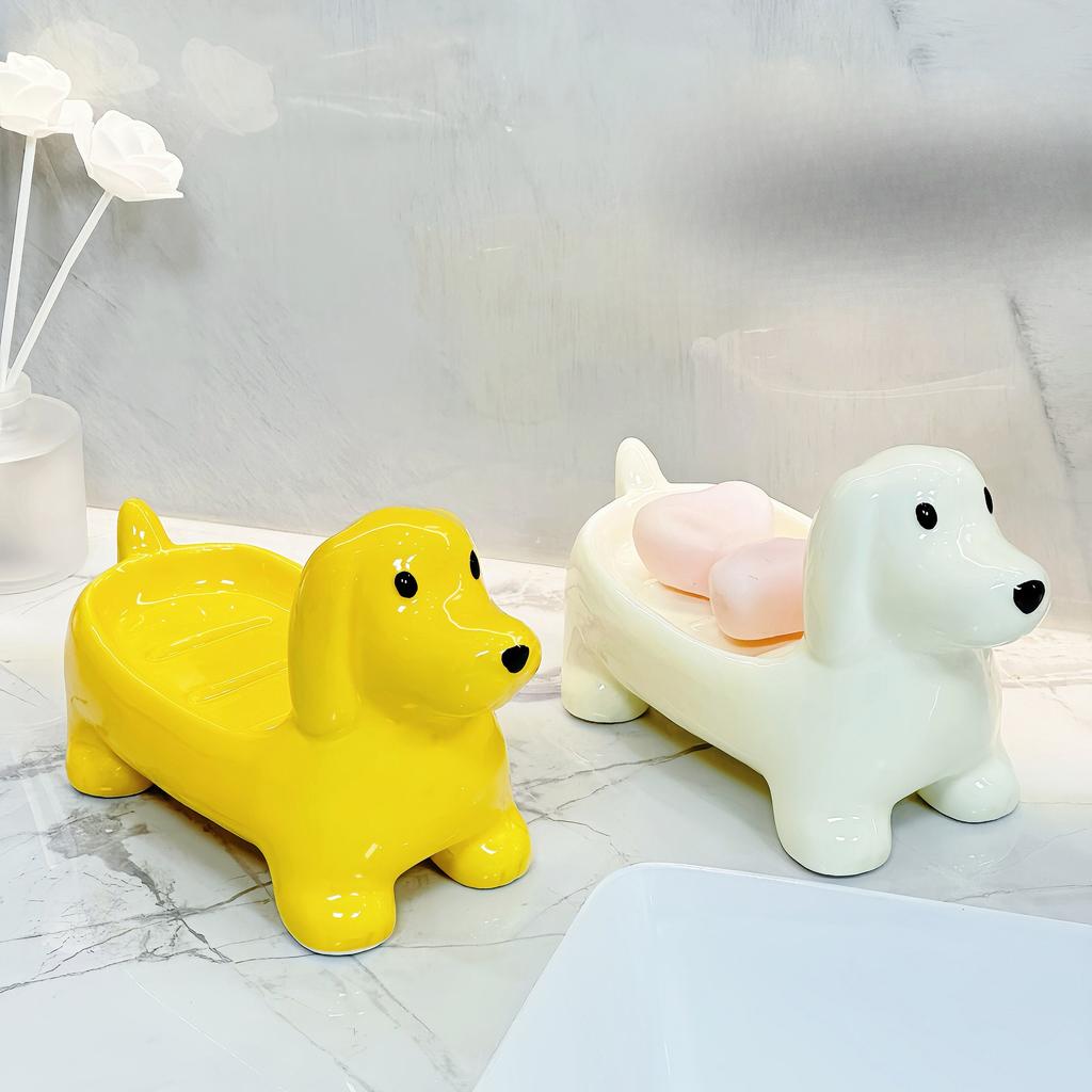 Cute Dog Soap Box Cute Creative Bathroom Wash  Table Soap Shelf Large High-end Ceramic Soap Dish Bathroom Accessories