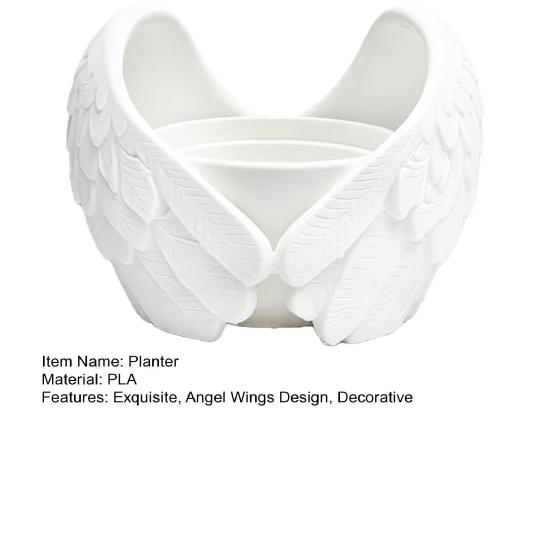 Angel Wings Planter, 3D Printed Decorative Flowerpot, White Feathered Wings Plant Pot for Succulents Small Plants