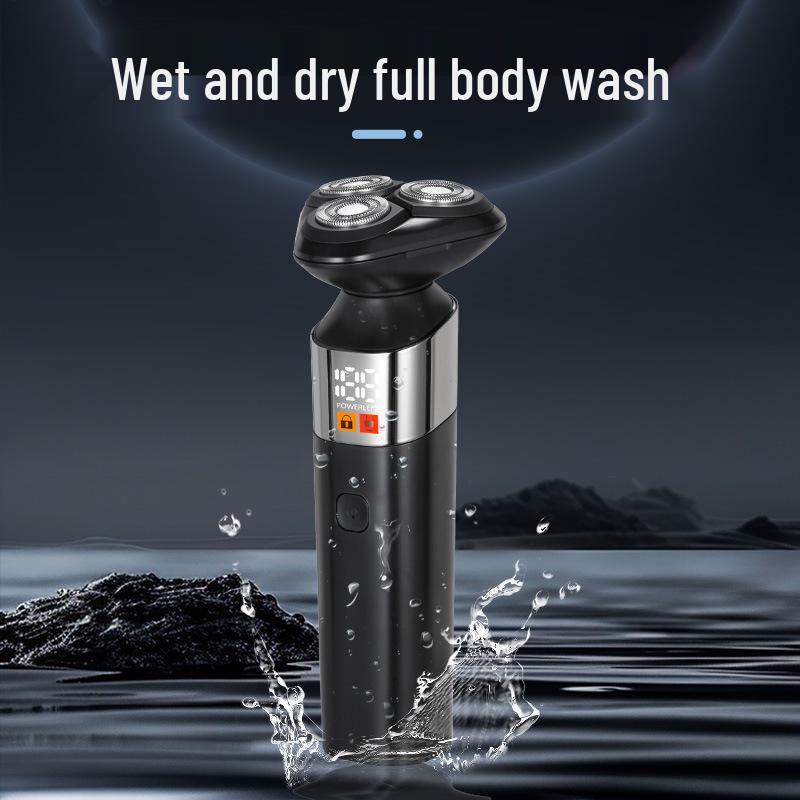 Men's 3-in-1 Electric Shaver with Digital Display, Water-Washable 3D Floating Cutter for Beard