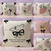 Cartoon Puppy Cushion Cover Natural Linen Organic Fabric DoubleSided Printing Sofa Home Decor Breathable Bed Pillow