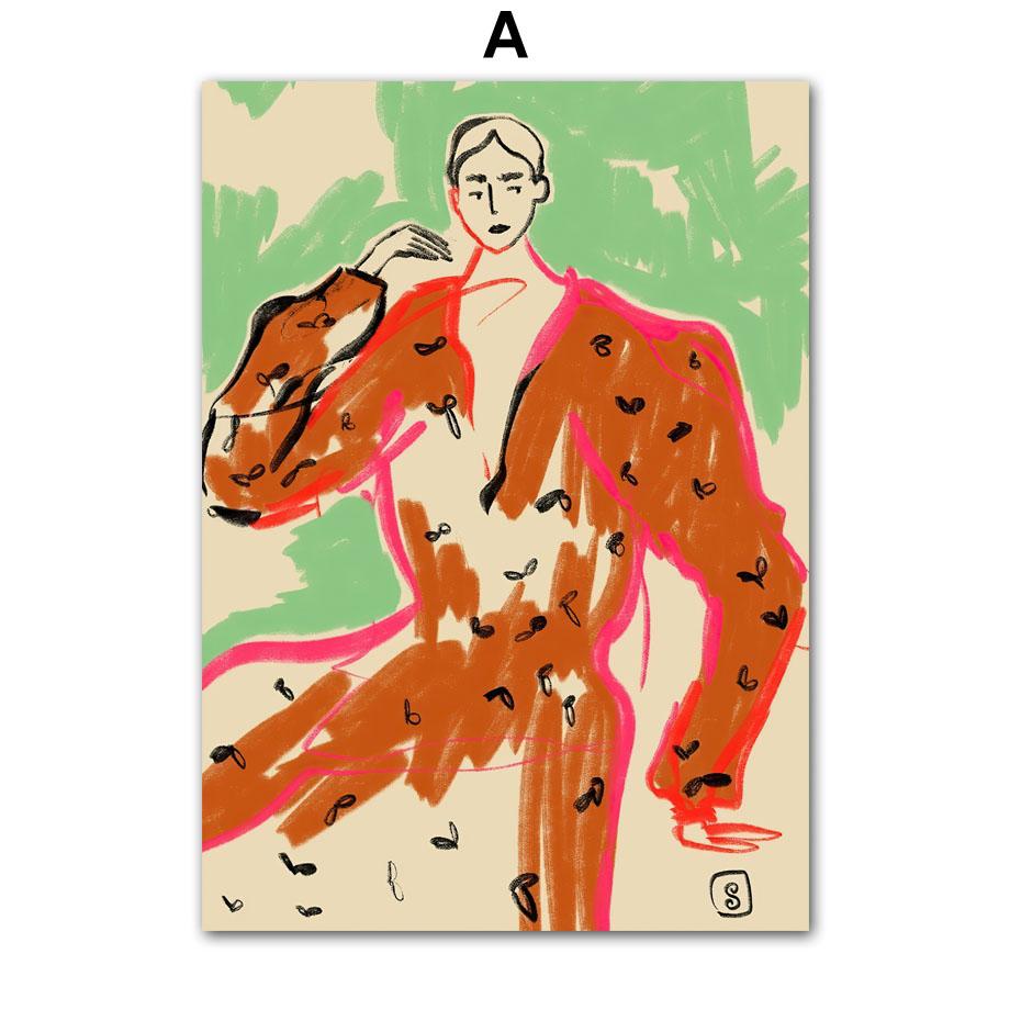 Kolorowa Dziewczyna Kwiat Tygrysi Liść Ilustracja Sztuka Ścienna Obraz na Płótnie Abstrakcyjne Plakaty i Druki Obrazy Dekoracja Pokoju Hotelowego Baru