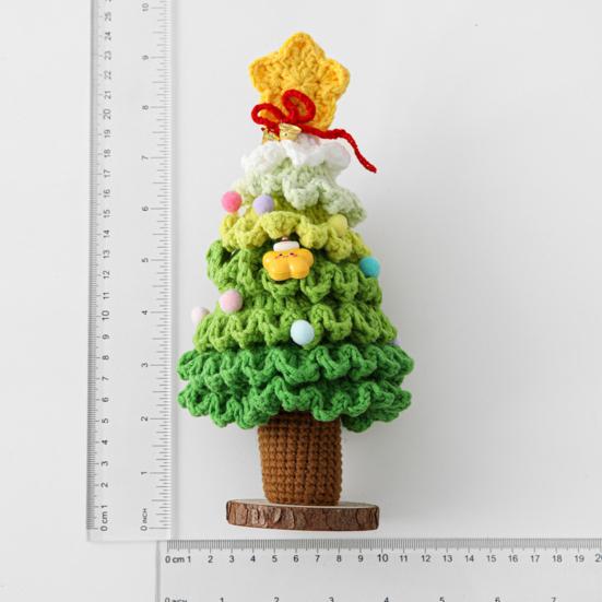 Yousheng Crochet Christmas Tree Small Handmade Multi-layered Knitting Xmas Tree with Woodgrain Base for Winter Tabletop Home Room Party Decor