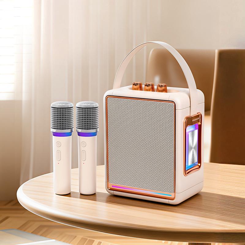 High Volume Retro Bluetooth KTV Microphone Speaker with Subwoofer for Home & Outdoor Use