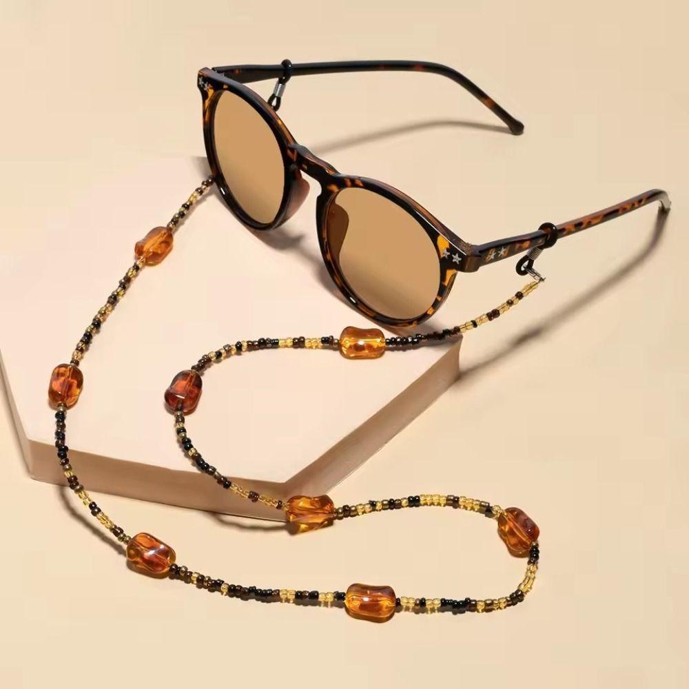 Anti Slip Anti Falling Eyeglass Mask Sunglasses Chains Retro Fashion Amber Glass Glasses Chain Anti-Lost Necklace Strap Rope