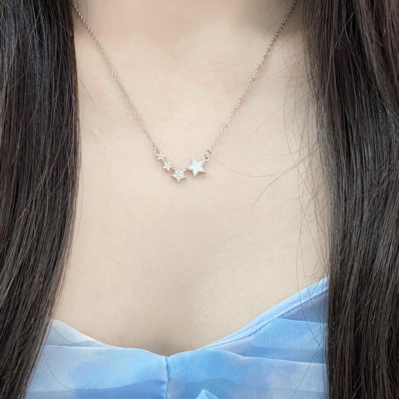 Barbie necklace Smile stitched stars romantic atmosphere clavicle chain pink zirconium exquisite sweet sparkling niche design good luck ZP-X355