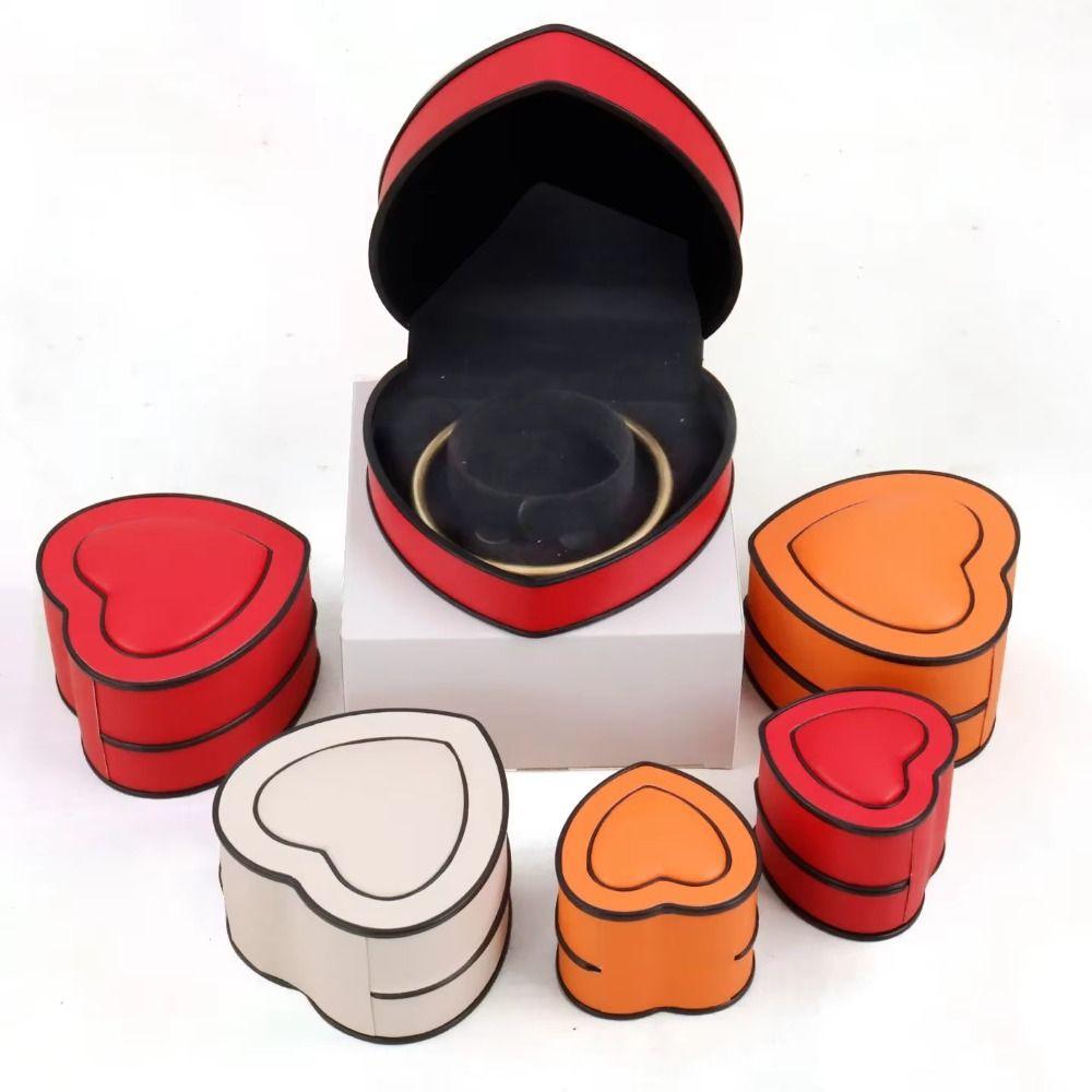 Solid-color Surface Jewelry Box Heart-shaped PU Leather Box Gift Packaging Box  Holiday Presents