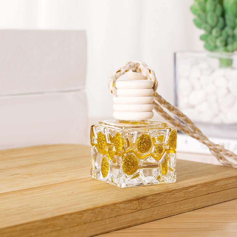 Empty Car Diffuser Bottles Unique Golden Glitter Car Air Freshener Bottle Unique Auto Air Freshener Hangings Bottle Perfume