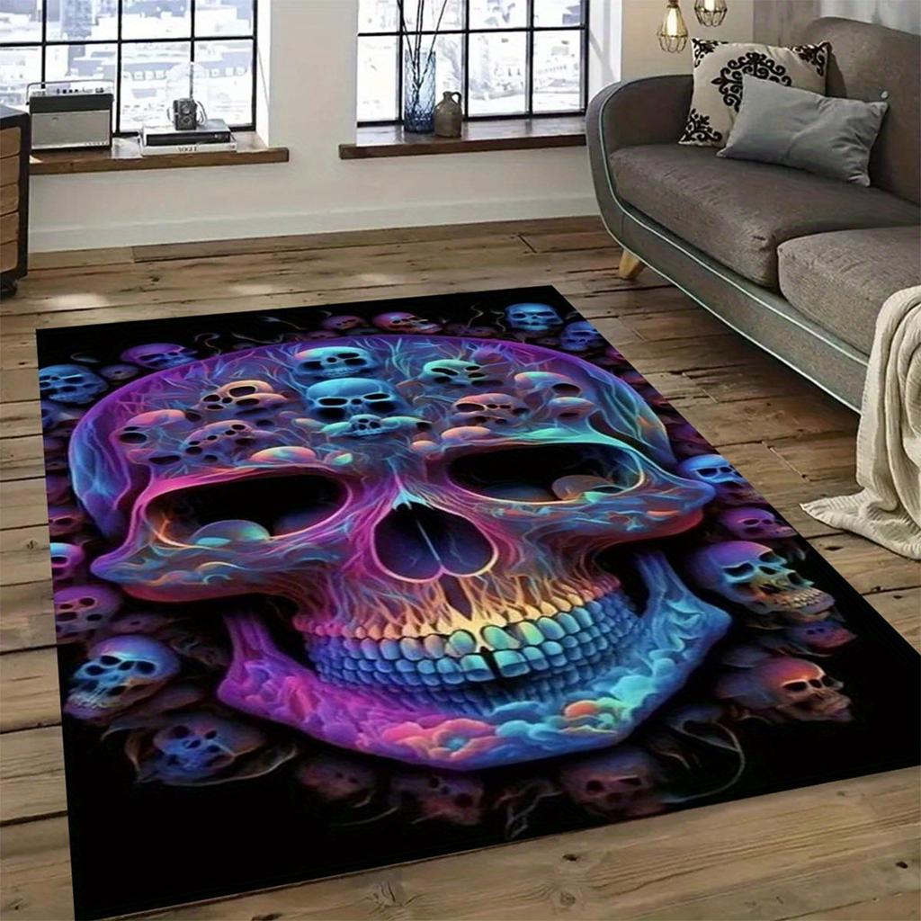 VIKAMA Color Skull Pattern Carpet For Living Room, Bedroom, Laundry Room - Water Absorbent And Slip-Resistant Home Decoration