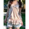 Japanese Sweet Vest Women Clothing Vintage Striped Sleeveless Tees Fashion Summer Camis Ruffles Slim Fit Vintage Tank Ropa Mujer