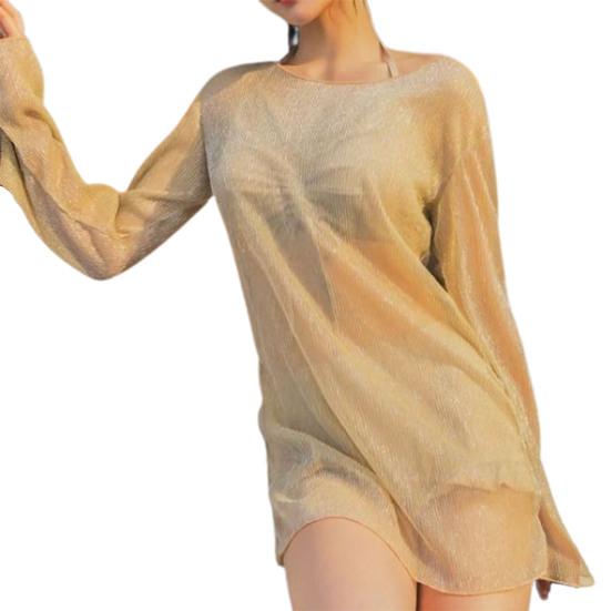 3 Pcs/Set Women Swimsuit Spaghetti Strap Halter Neck Solid Color Pullover Beach Cover-up for Holiday