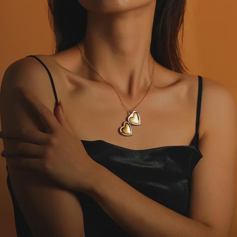 Heart-Shaped Pendant Necklace with Photo Box - European and American Style