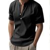 Summer Men's Casual Loose-Fit Shirt with Stand Collar Linen Short-Sleeved Plain-Coloured Shirt Plus Size Menswear