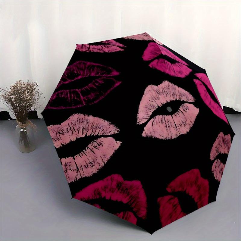 1pc Lips Print Pattern Automatic Opening/Closing Folding Umbrella with 33 Ribs, Plastic Handle, Windproof Portable Sunshade Umbrella Y250726073