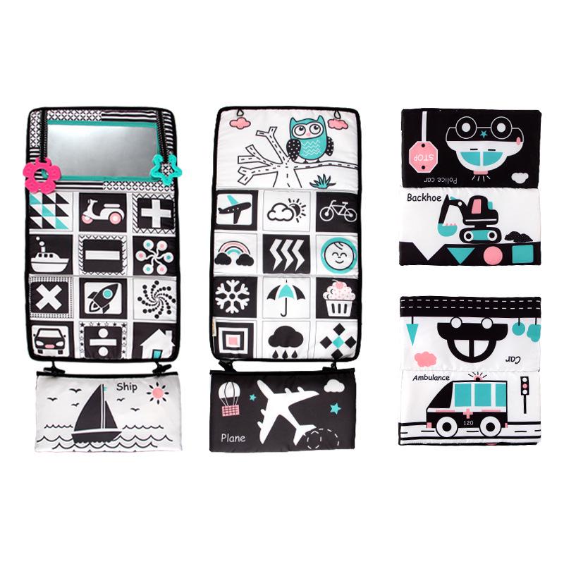 Black & White Foldable Funhouse Mirror Toy for Baby Visual Stimulation & Cognitive Development; Car, Bed & Crib Hanging Accessory.