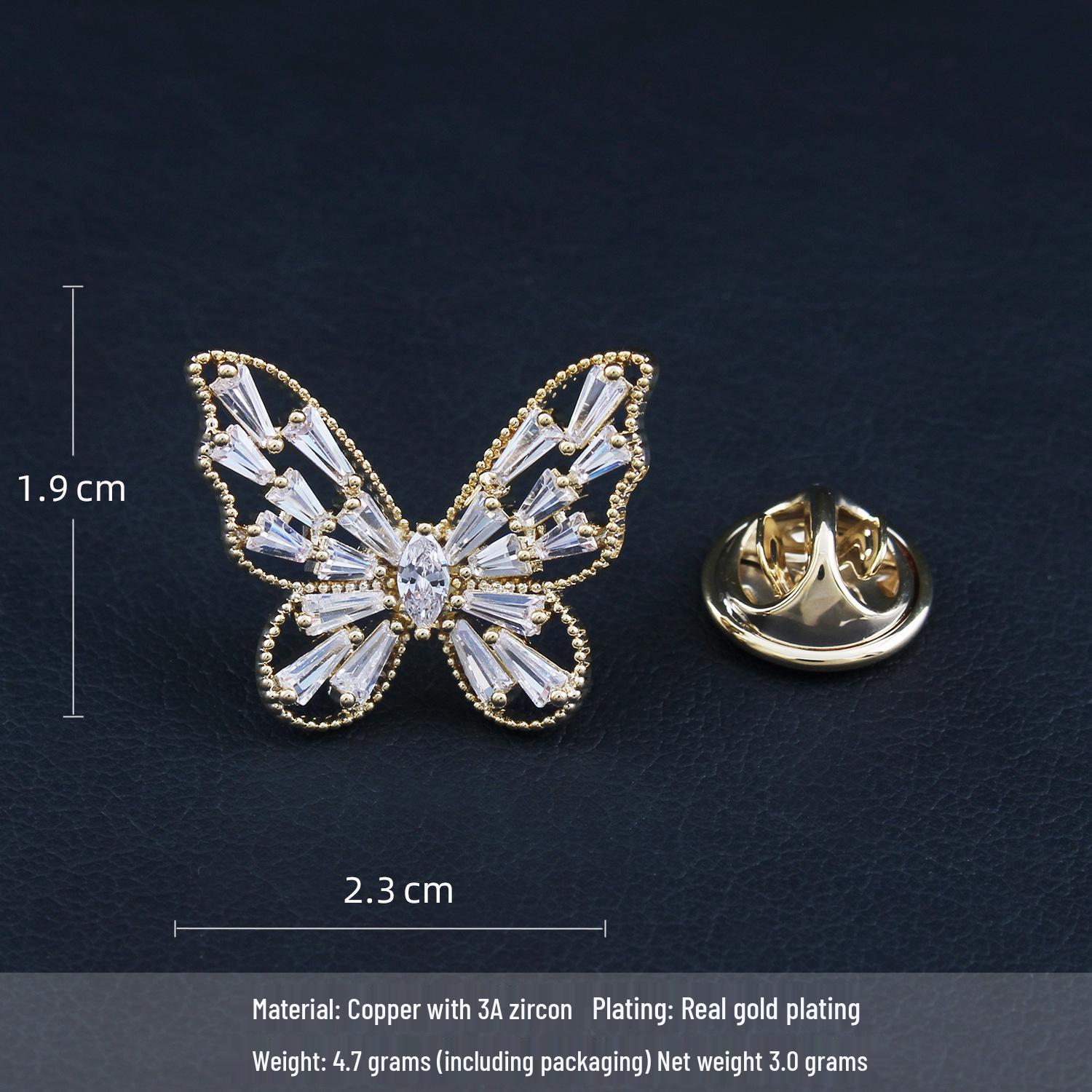 

Exquisite Zircon Butterfly Brooch - Women s High-End Lapel Pin with Anti-exposure No-Sew Button