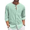 Foreign trade men's cotton and linen shirt long-sleeved T-shirt button-neck casual beach shirt