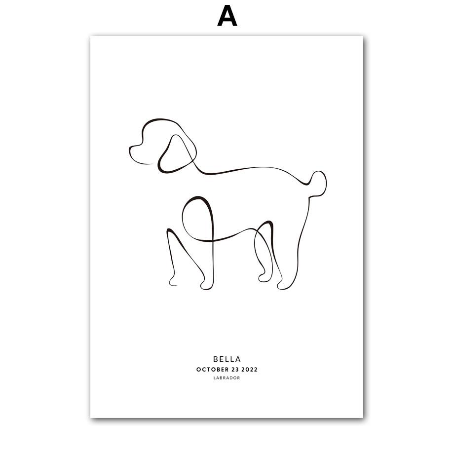 Abstract Line Cute Pet Dog Cat Personalized Name Date Nordic Posters And Prints Wall Art Canvas Painting Home Decor Pictures