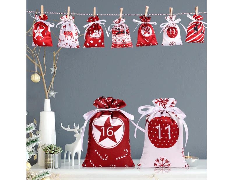 1 Set Christmas Advent Calendar Bag Exquisite Christmas Style Festive Countdown Hanging Drawstring Christmas Gift Bag Set for Christmas-Red