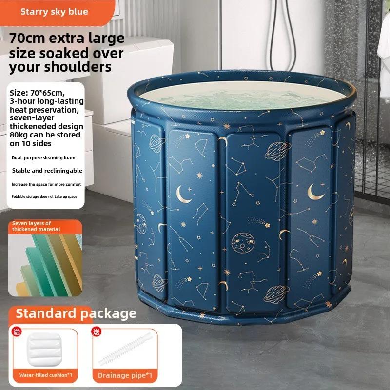 Apaļa, saliekama vanna bērniem un pieaugušajiem, pārnēsājama vanna, vannas istabas SPA, ērta uzglabāšana, salokāms peldes spainis ar vāku