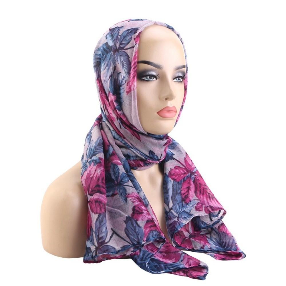 

Bali Style Voile Paisley Headscarf Leaf Print Soft Elastic Turban Hat Breathable Hijab Bonnet Daily Wear
