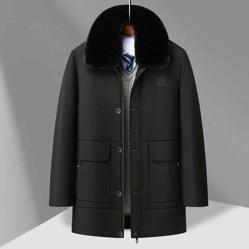 Middle-aged and Elderly Men's Men's Winter Cotton-padded Jacket with Big Fur Collar New Dad's Long Padded Down Cotton-padded Jacket