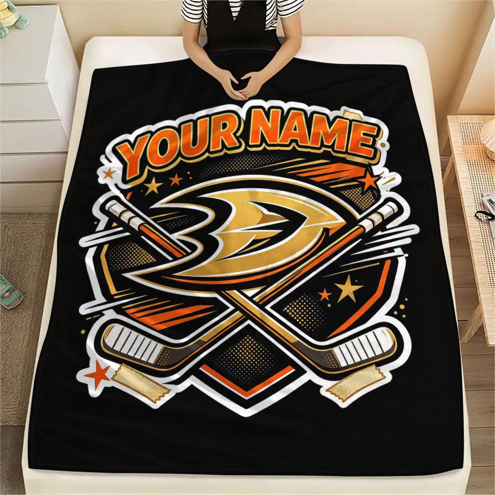 Custom Name,Anaheim Ducks Printed Flannel Blanket, soft throw for bedroom sofa, washable, Christmas present, great gift.
