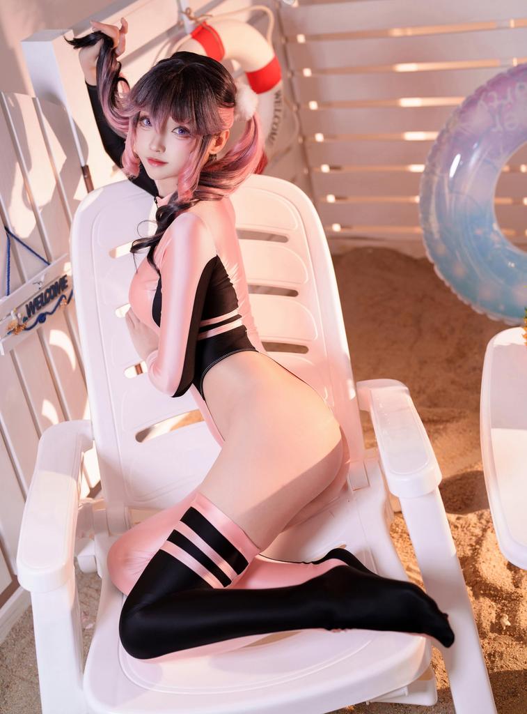 Long Sleeve Leotard Sexy High Leg Swimsuit Shiny Simple Knee High Stocking RQ Race Queen Cosplay Costume [LOST-G] Women's (PINK, M)