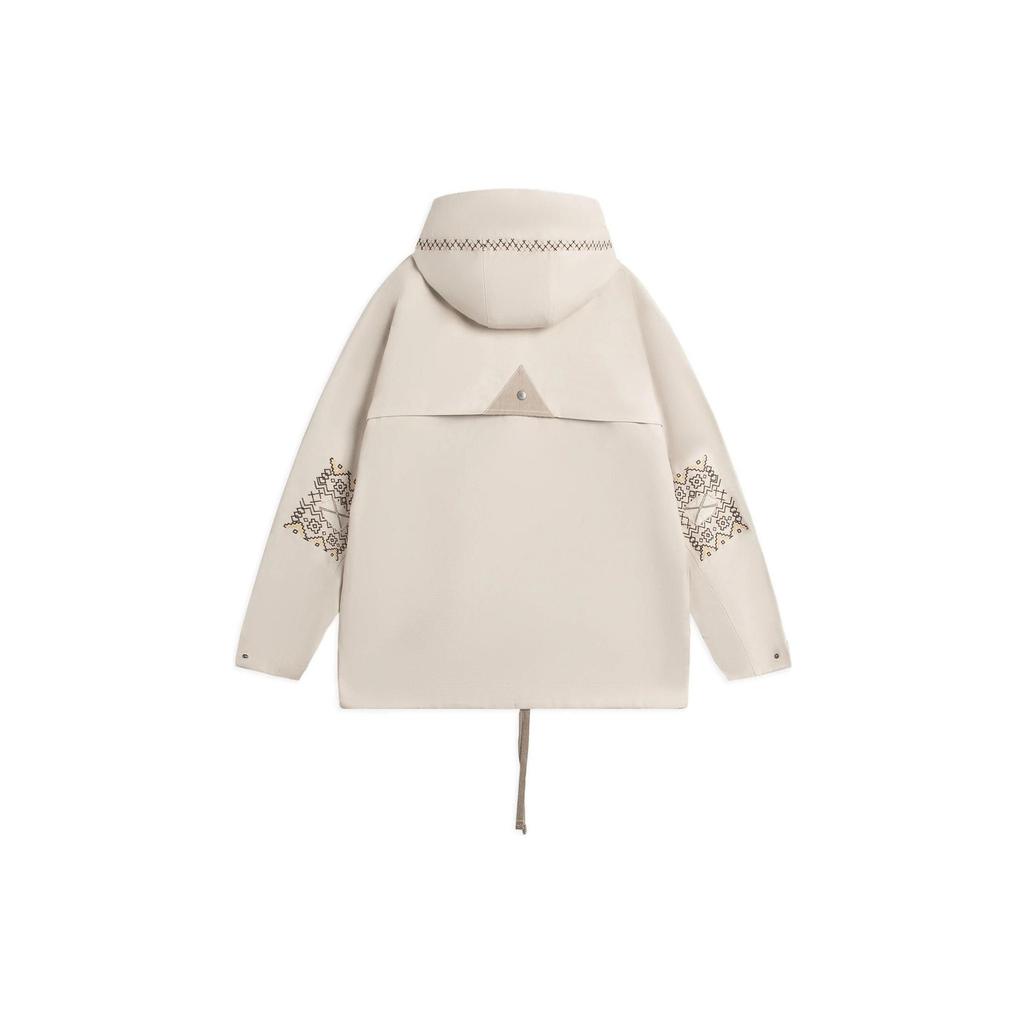 Li Ning China Series Solid Color Logo Embroidered Hooded Drawstring Jacket Unisex Jacket White AFDSB71-1