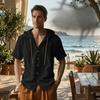 Summer Men'S Lightweight Breathable Linen Loose-Fit Hooded Short-Sleeve Shirt