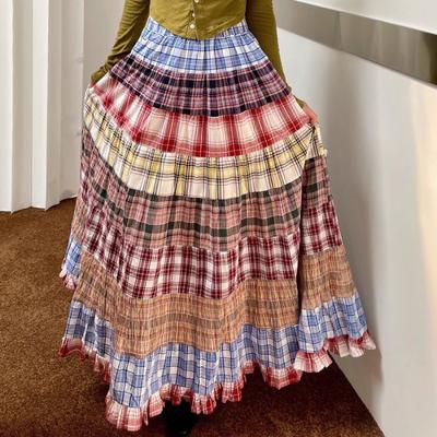 Damen Sommer Süßer Frischer Kariert-Einsatz A-Linien Rock - Vintage Sanfter High-Waist Midi-Rock mit Designorientiertem Flair