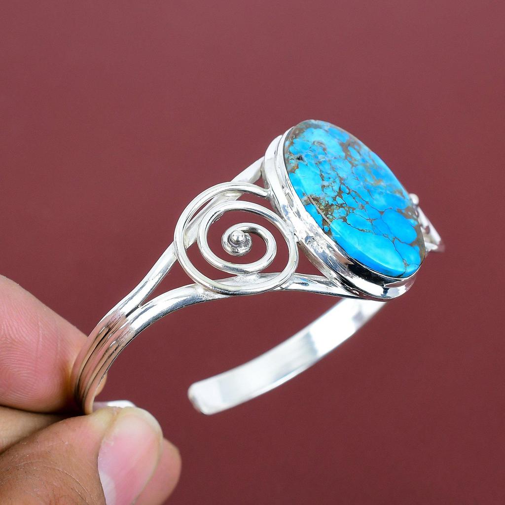 Tibetan Turquoise Cuff Bracelet Gemstone Bangle Handmade Jewelry 925 Sterling Silver Adjustable Cuff Bracelet Designer Jewelry Gifts for Her