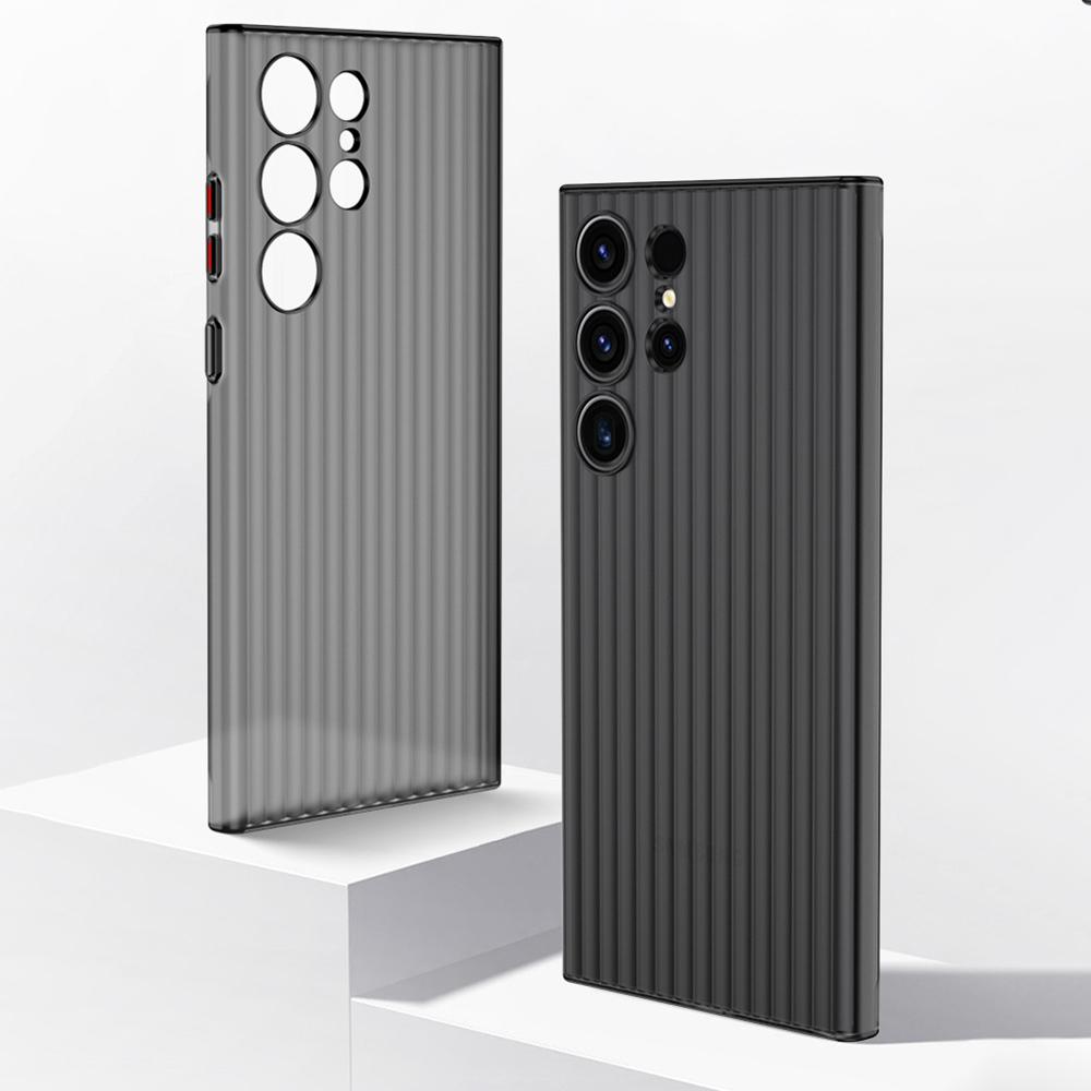 

For Samsung Galaxy S23 Ultra Case Corrugated Texture Matte PC Skin-touch Phone Cover Transparent Black