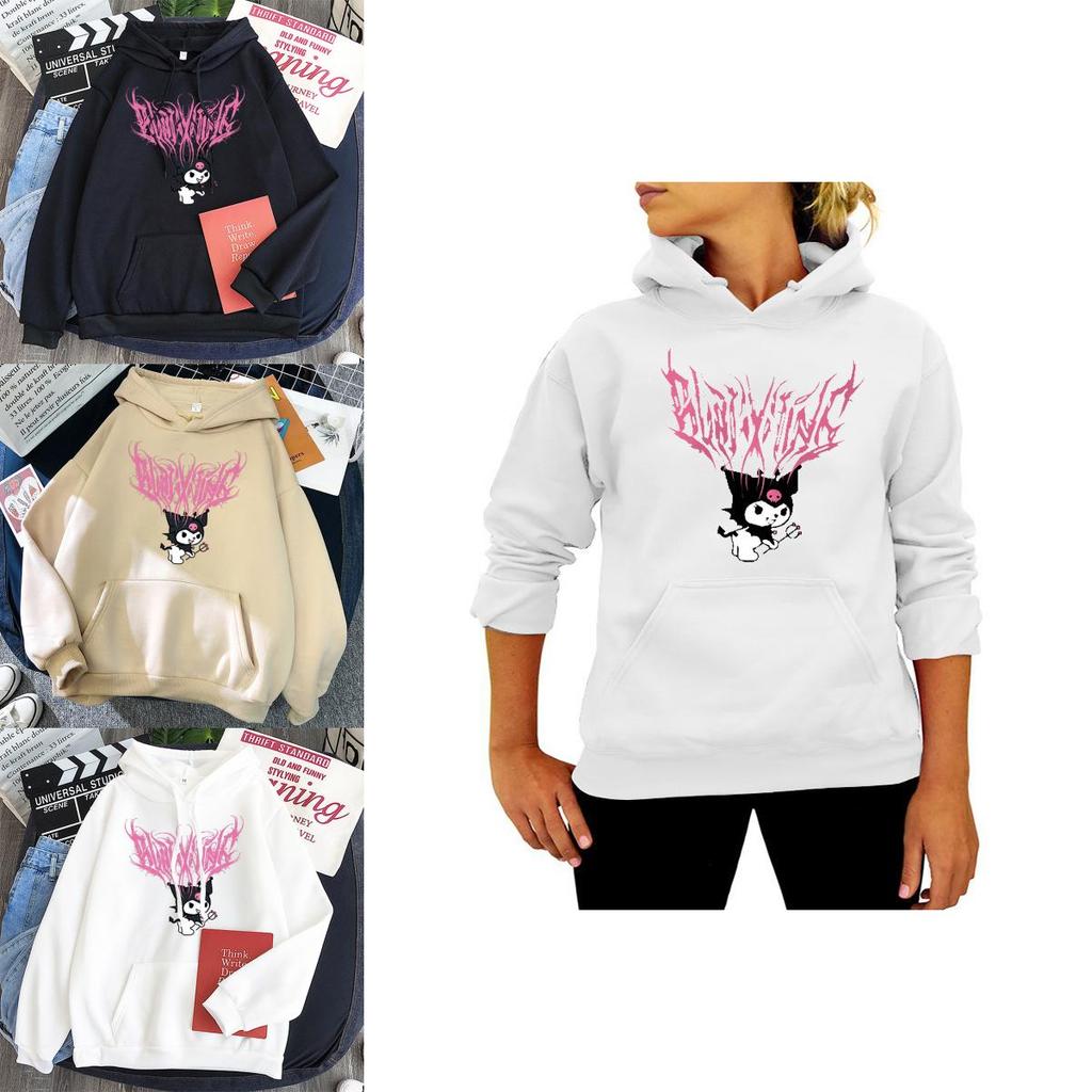 Stilvoller Kawaii Kuromi Hoodie mit Grunge Gothic Design und Cartoon-Print