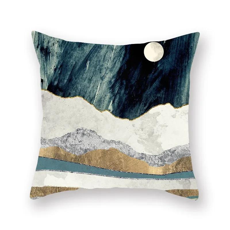 Geometric Mountains Sun Moon Creative Pillowcase Decorative Pillow Home Decor Golden Mountains Cushion Cover
