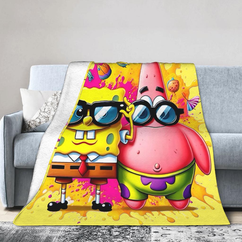 Cartoon Animated Blankets SpongeBob SquarePants Fuzzy Awesome Warm Throw Blankets for Bed Sofa Decoration