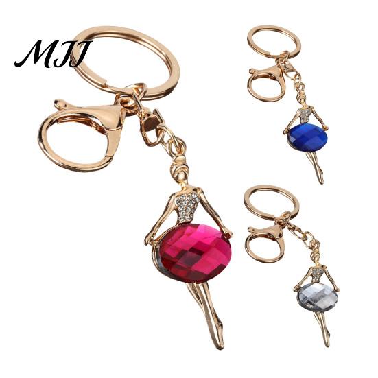 Bag Charm Zinc Alloy Keychain Pendant, Ballet Girl Shape Key Holder with Removable Imitation Gemstones Rhinestones, Easy To Install Lobster Clasp