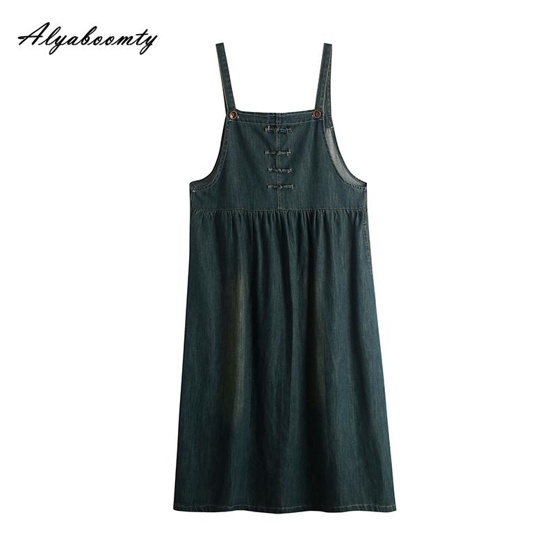 

Китайский стиль осень-весна Женский повседневный свободный сарафан на подтяжках свободного покроя джинсовое платье винтажное платье миди без рукавов One Size